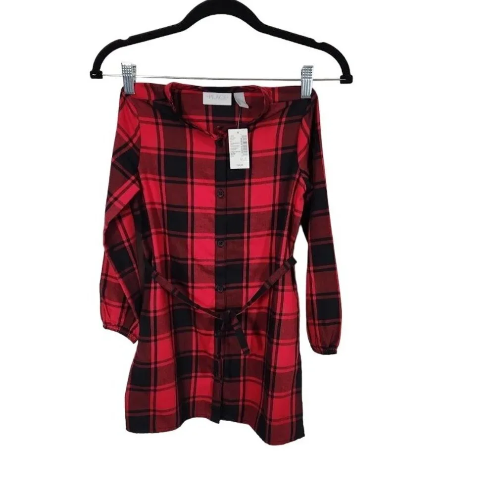 The Children's Place Girls Buffalo Plaid Shirt Dress‎ in Red - Size Small (5/6)